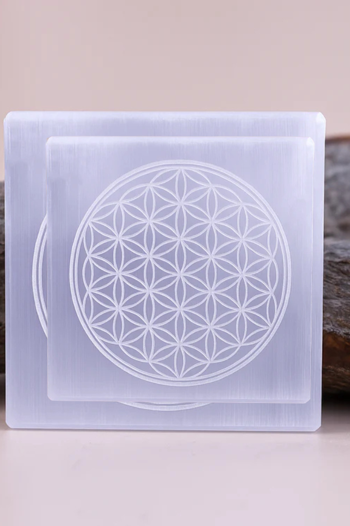 Flower of Life Selenite Plate Square