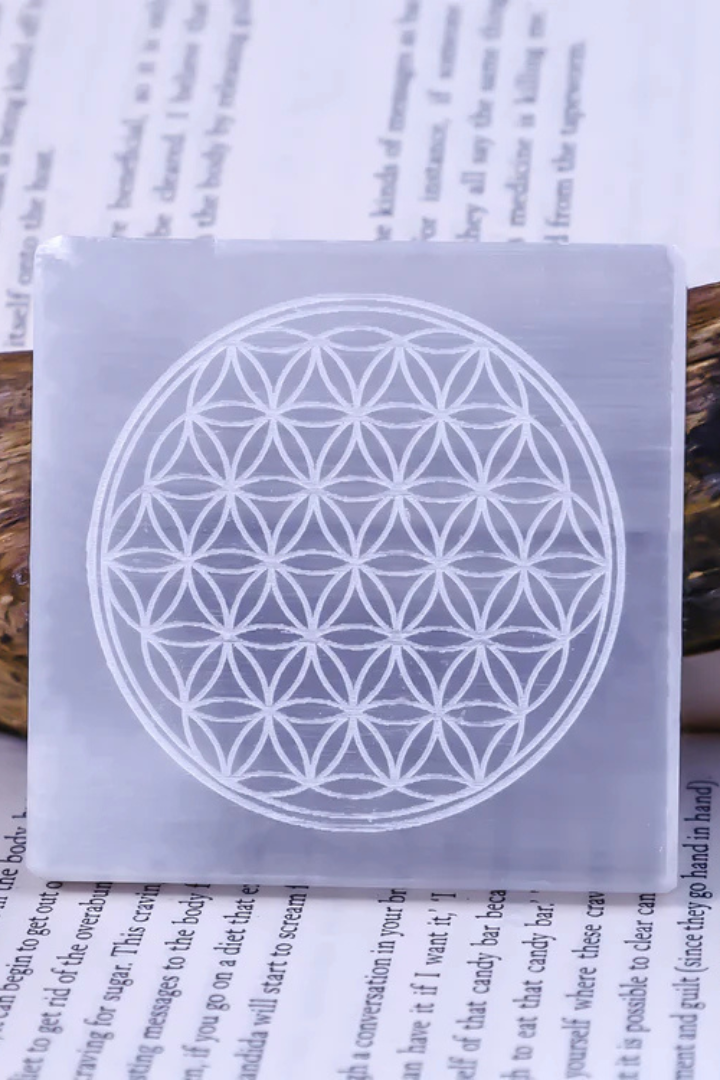 Flower of Life Selenite Plate Square