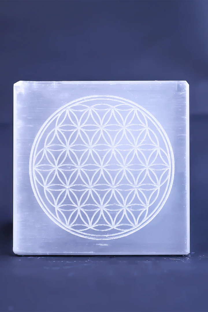 Flower of Life Selenite Plate Square