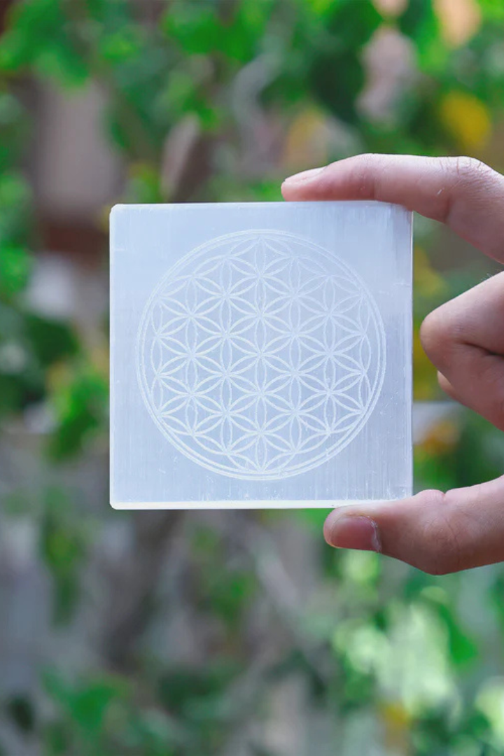 Flower of Life Selenite Plate Square
