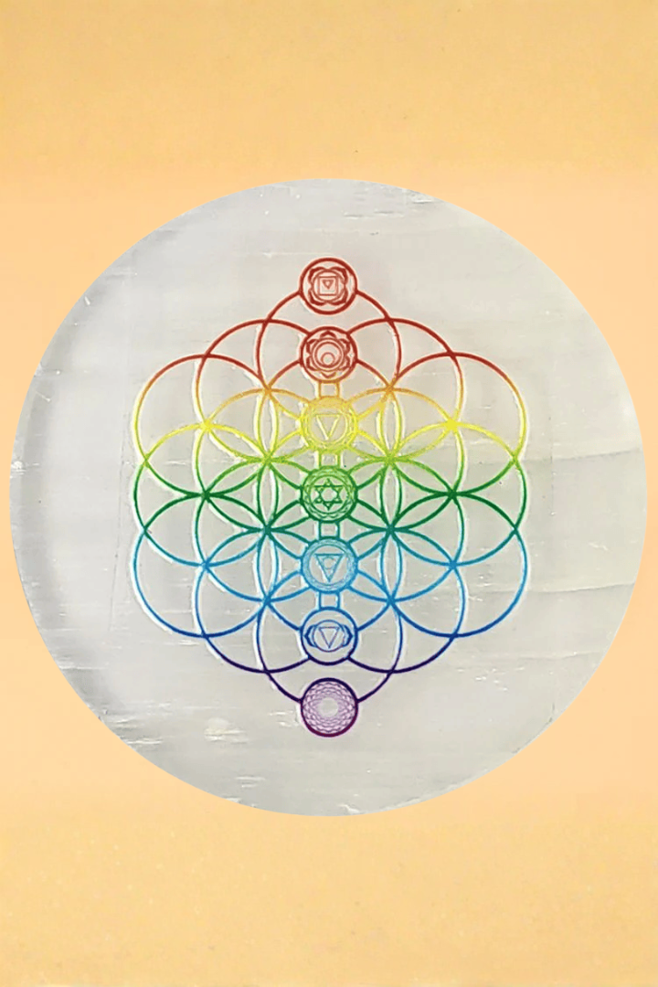 Flower of Life Chakra Selenite Charging Plate