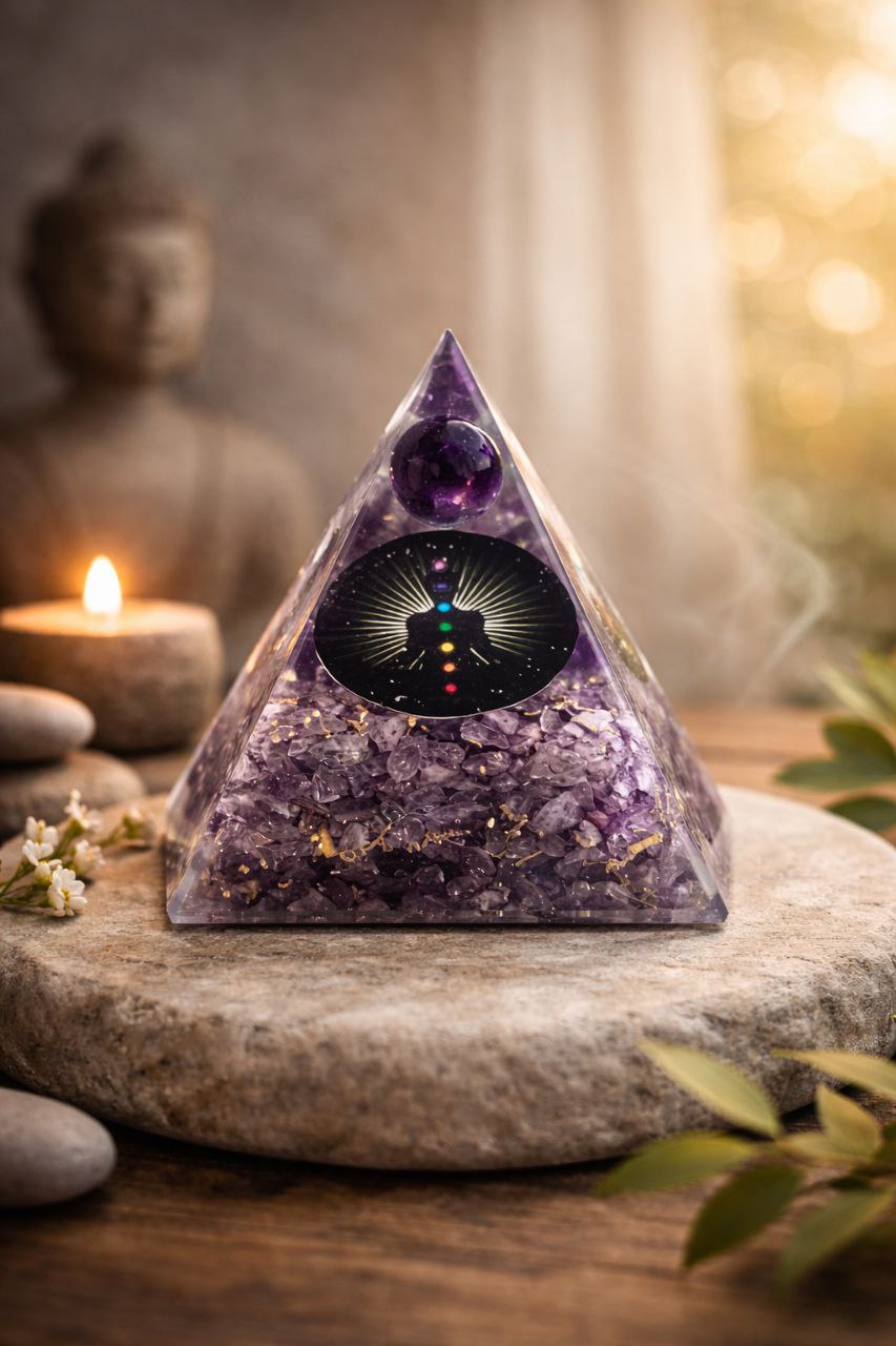 Amethyst Ball Crystal Pyramid 3 Inch