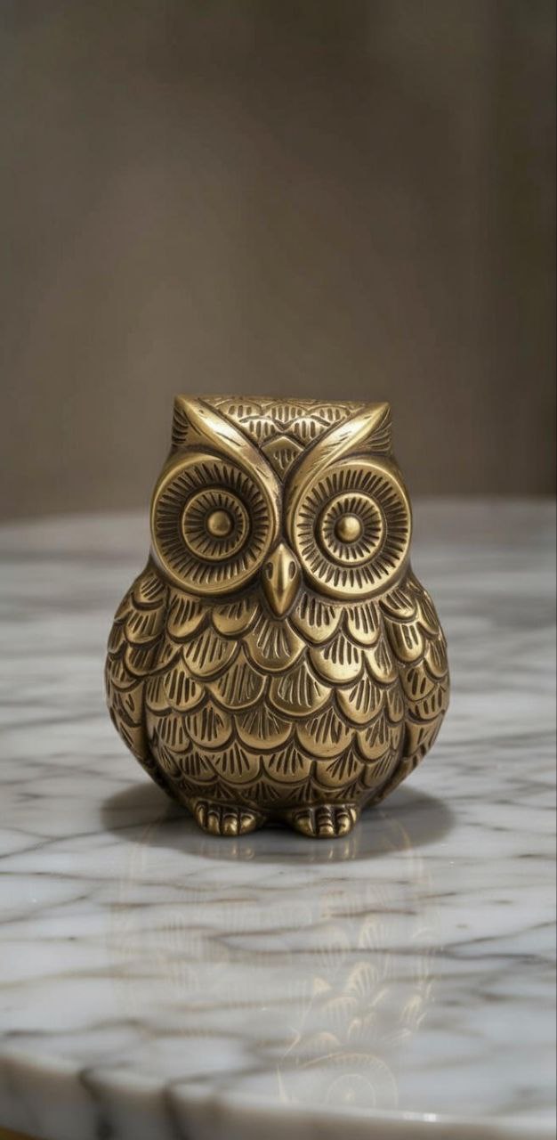 Brass Owl Handicraft Fengshui Vaastu Symbol of Good Luck, Wisdom & Protection Decorative Showpiece Statue | Home & Office Decor
