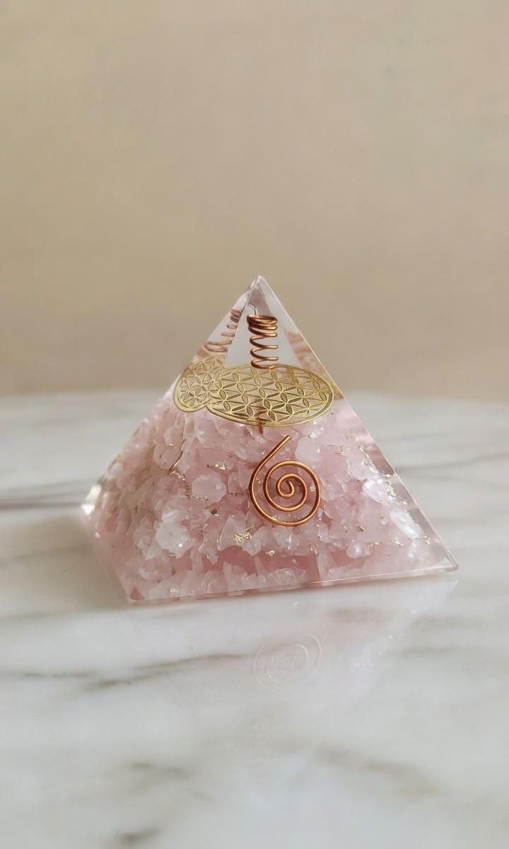 Genuine Rose Quartz Orgone Pyramid 2 Inch