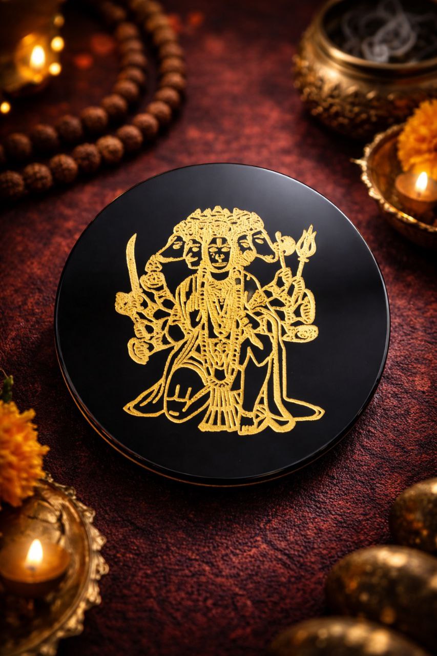 Black Obsidian Plate( Panchmukhi Hanumanji)