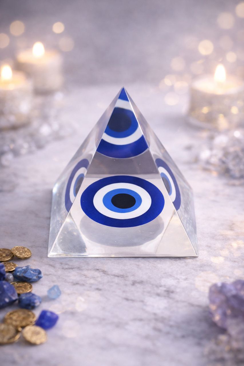 Feng Shui Crystal Evil Eye Pyramid for Vastu Correction & Spiritual Healing