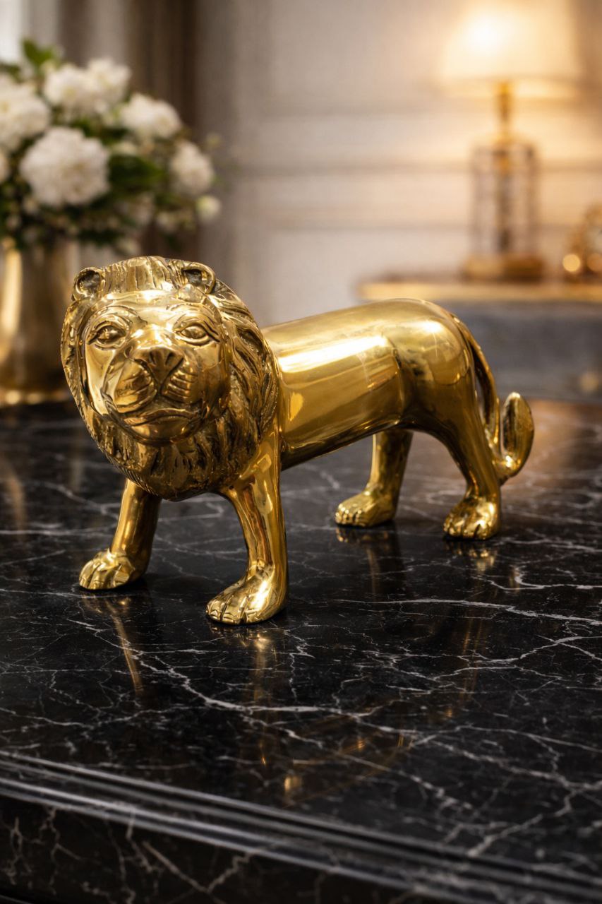 Brass Lion Statue  5.5 Inch