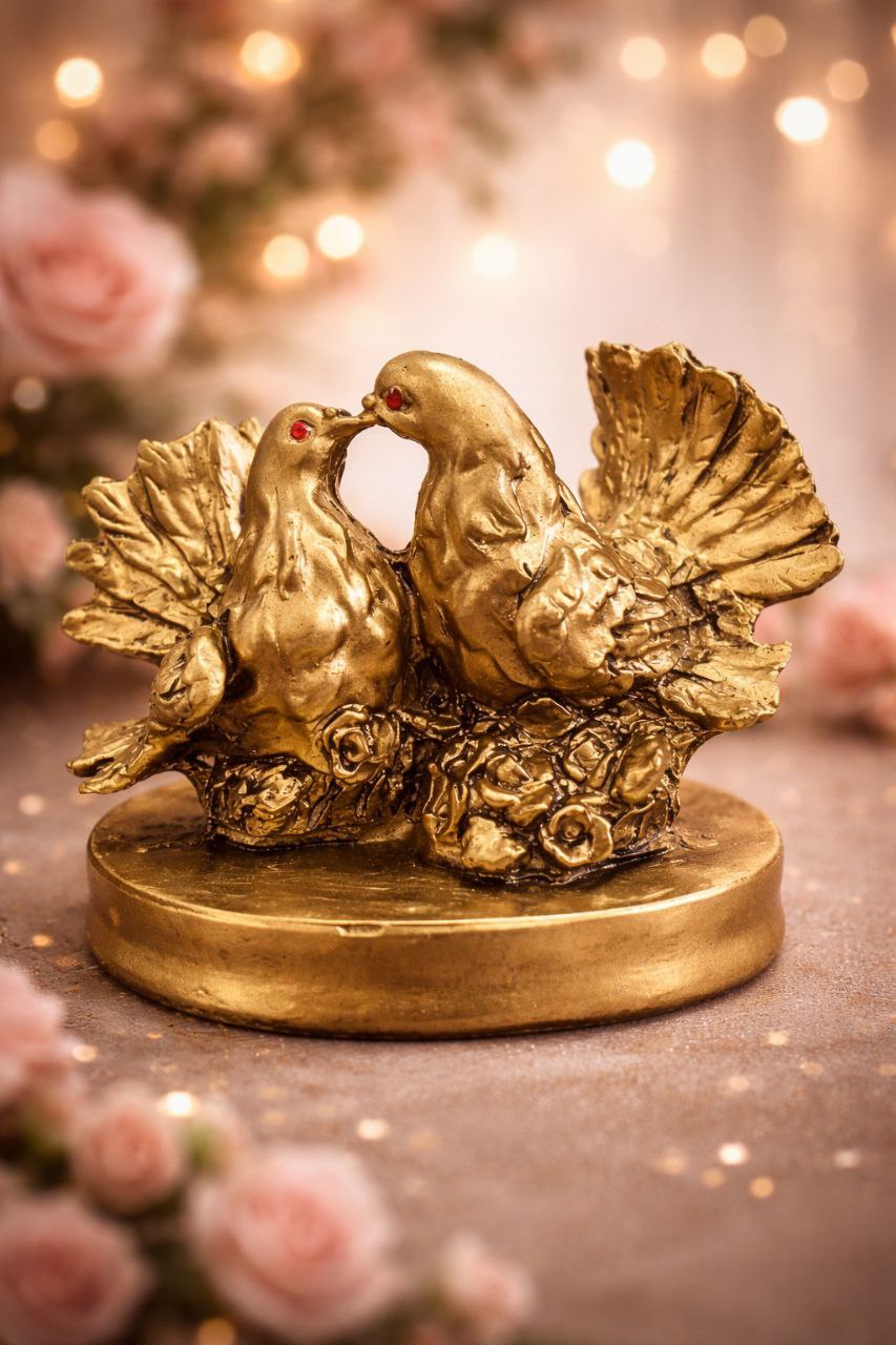 Love Birds Resin Figurine – Romantic Bird Couple on Branch