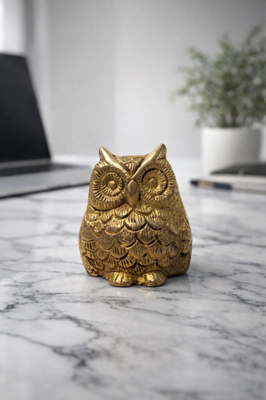 Small Big Brass Owl Handicraft Fengshui Vaastu Symbol of Good Luck, Wisdom & Protection Decorative Showpiece Statue | Home & Office Decor (Copy)